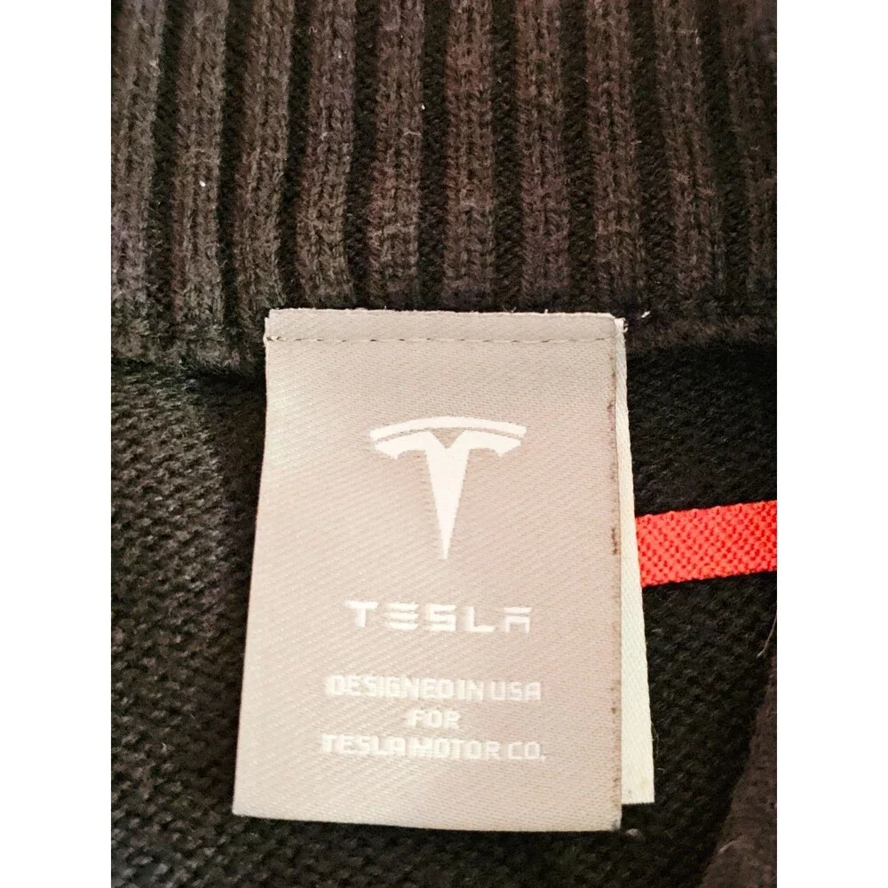 Tesla 1/4 Zip Sweater Pullover Long Sleeve Mens Large Black Cotton Blend Auto